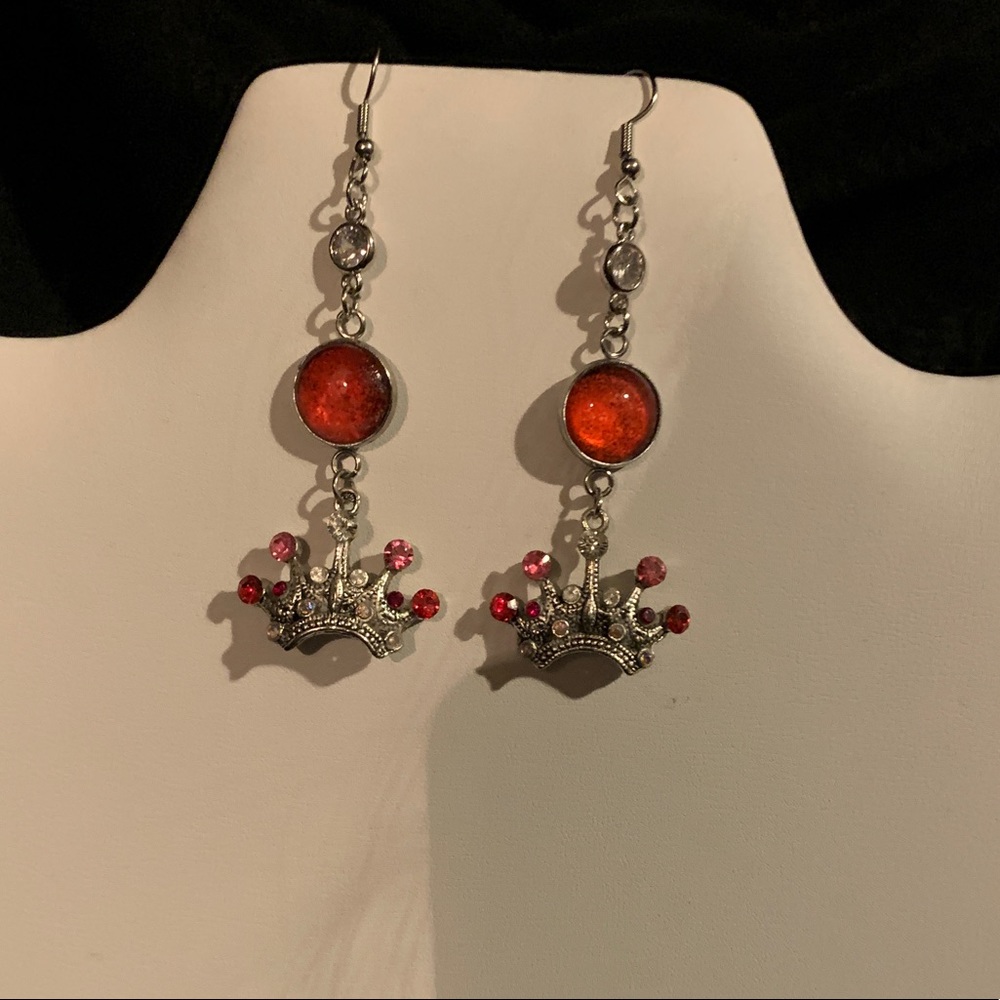 O.O.A.K. Rhinestone Crown Cabochon Earrings